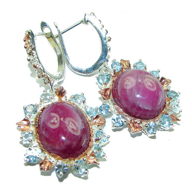 Scarlet Starlight Authentic Star Ruby .925 Sterling Silver handcrafted Statement earrings - photo 3