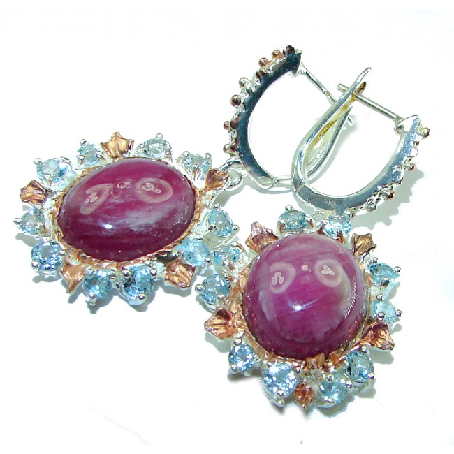 Scarlet Starlight Authentic Star Ruby .925 Sterling Silver handcrafted Statement earrings - photo 2