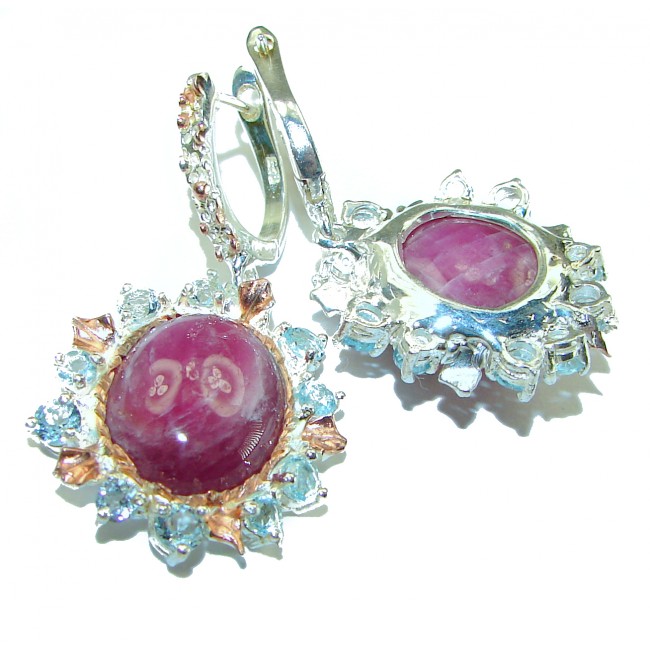 Scarlet Starlight Authentic Star Ruby .925 Sterling Silver handcrafted Statement earrings - photo 1