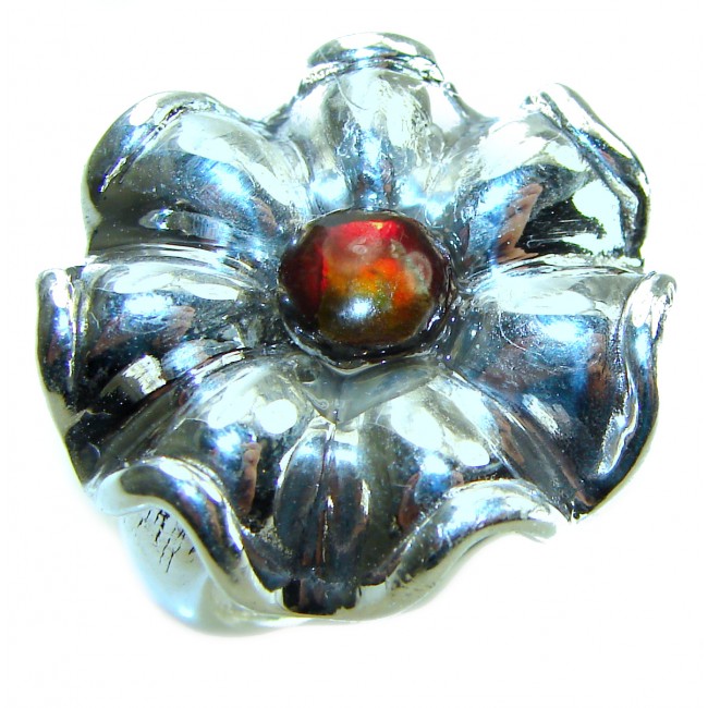 Genuine 4.1 carat Ammolite .925 Sterling Silver handmade Ring size 6