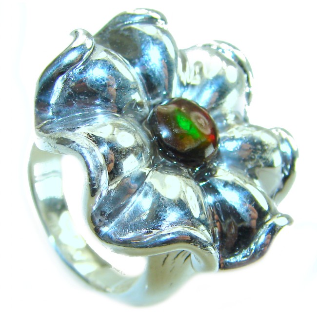 Genuine 4.1 carat Ammolite .925 Sterling Silver handmade Ring size 6