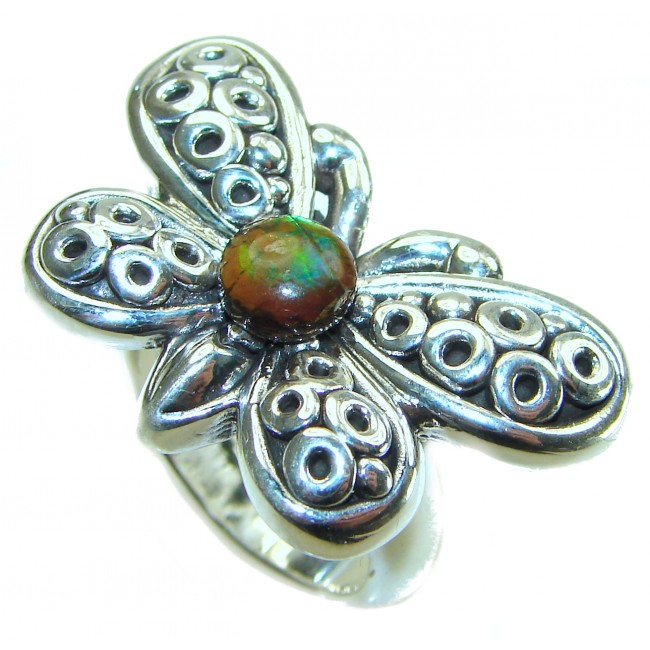 Outstanding Butterfly Genuine Canadian Ammolite .925 Sterling Silver handmade ring size 8