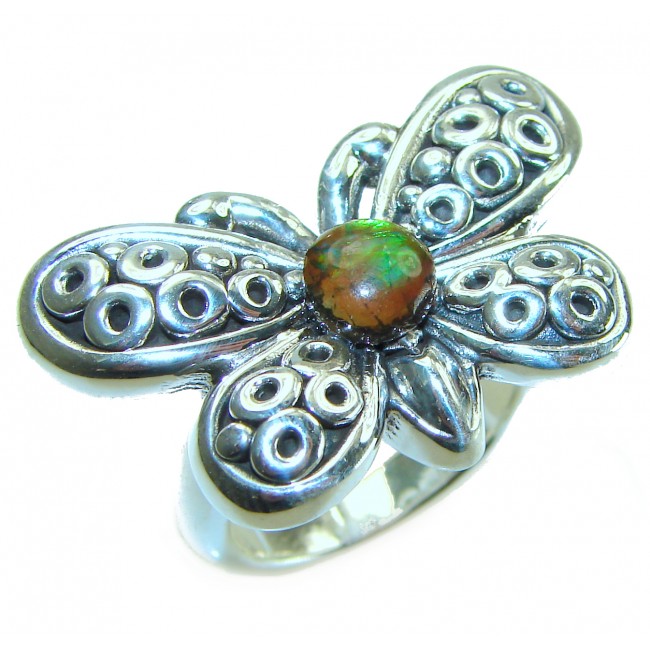Outstanding Butterfly Genuine Canadian Ammolite .925 Sterling Silver handmade ring size 8