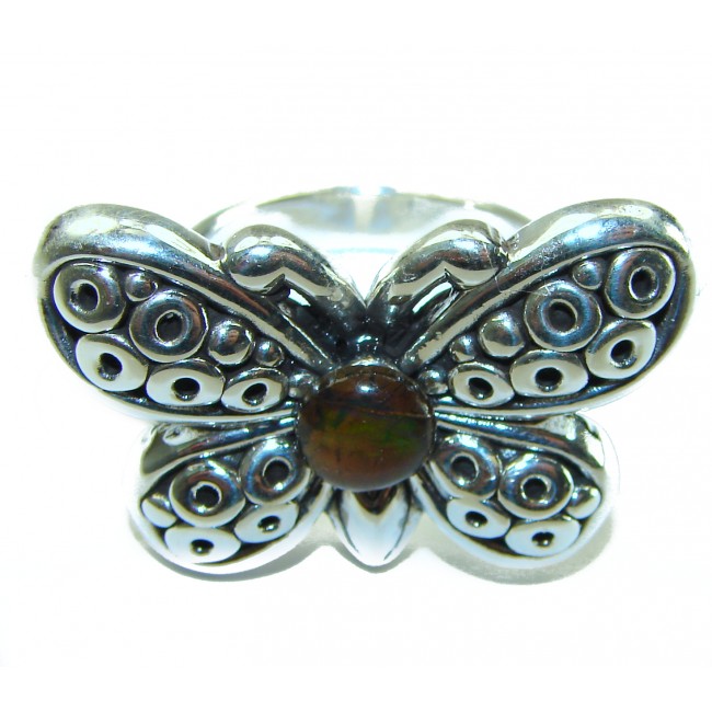 Outstanding Butterfly Genuine Canadian Ammolite .925 Sterling Silver handmade ring size 8