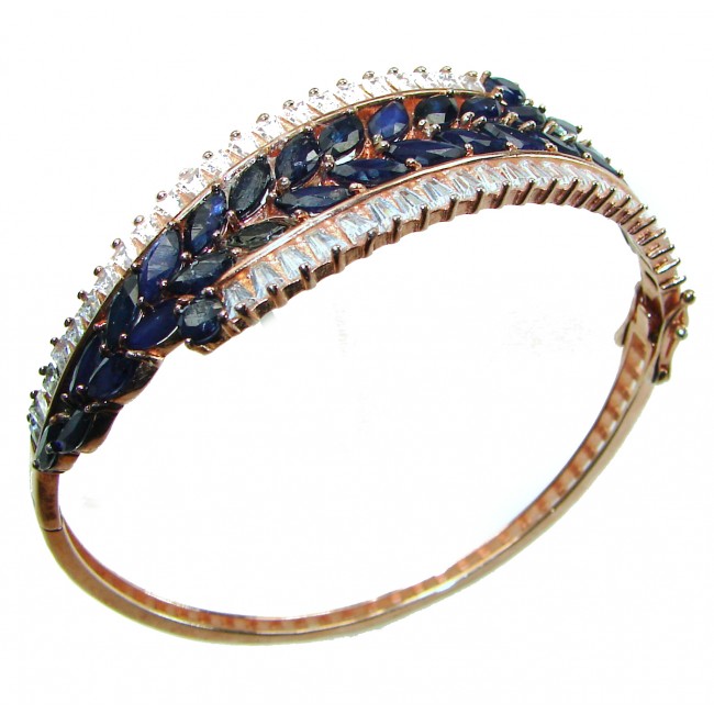 Spectacular design authentic Sapphire 14K Rose Gold over .925 Sterling Silver handmade bangle Bracelet