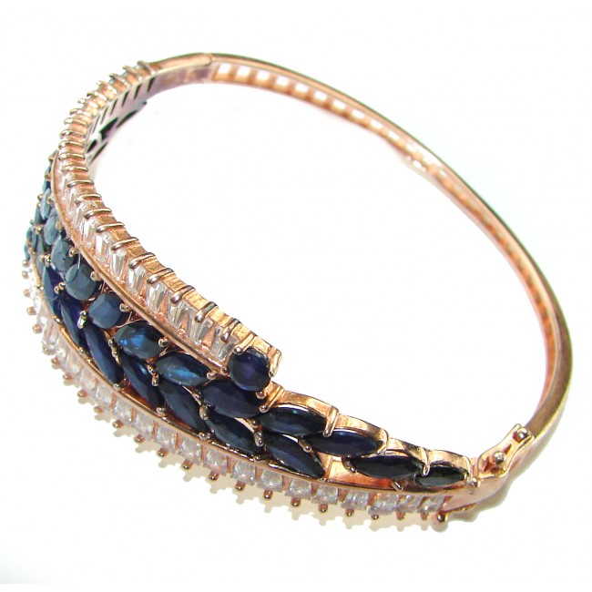 Spectacular design authentic Sapphire 14K Rose Gold over .925 Sterling Silver handmade bangle Bracelet