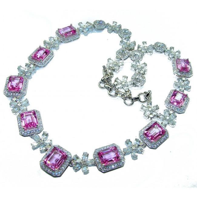 Genevieve 145.5 carat Pink Sapphire .925 Sterling Silver handcrafted Statement necklace