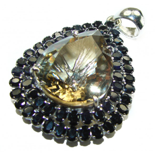 Luxurious 45.5 carat Fancy Smoky Topaz Sapphire .925 Sterling Silver handmade Pendant - photo 3