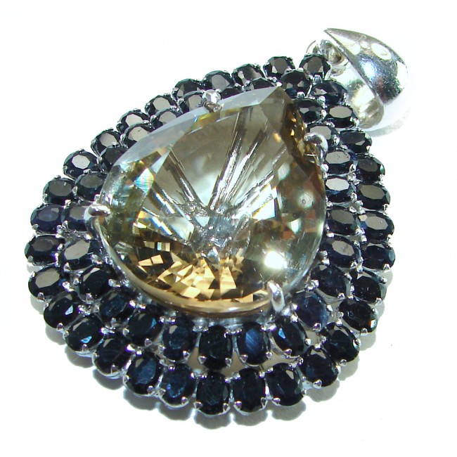 Luxurious 45.5 carat Fancy Smoky Topaz Sapphire .925 Sterling Silver handmade Pendant - photo 1