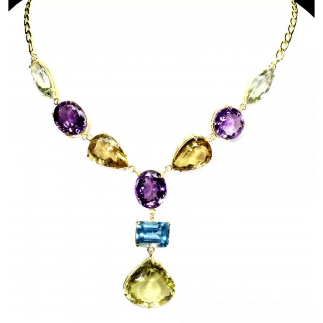 Beauty OF Nature 149 carat Multigems 18K Gold over .925 Sterling Silver handcrafted Statement necklace