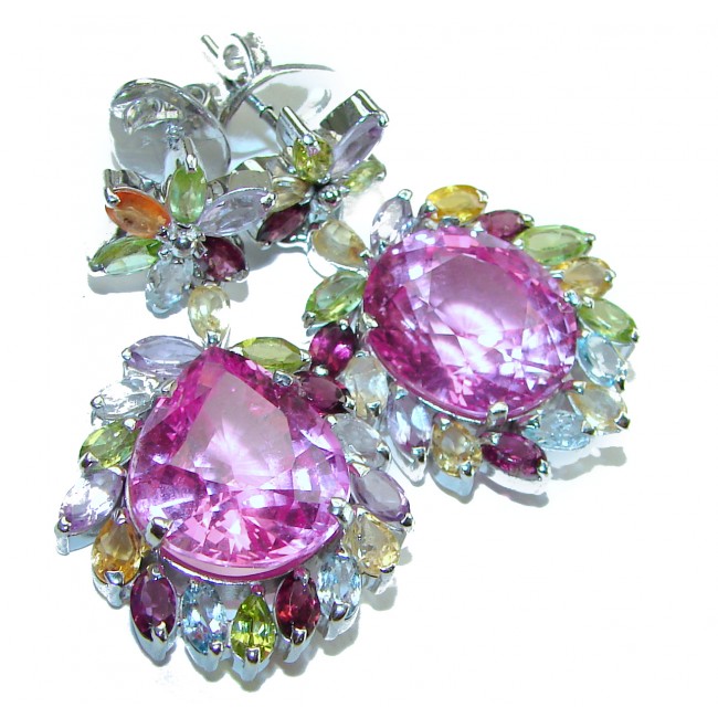 Magnificent Blooming Orchid 44.5 carat Pink Sapphire .925 Sterling Silver handcrafted Earrings