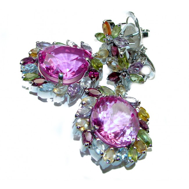 Magnificent Blooming Orchid 44.5 carat Pink Sapphire .925 Sterling Silver handcrafted Earrings