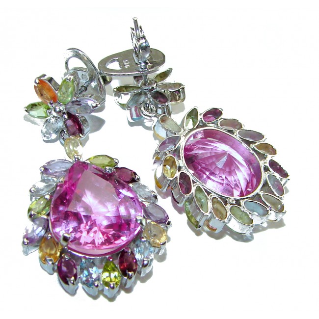 Magnificent Blooming Orchid 44.5 carat Pink Sapphire .925 Sterling Silver handcrafted Earrings