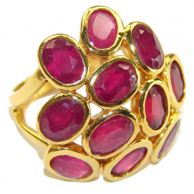 The Crimson Flame 33.5 CARAT Ruby 24K Gold over .925 Sterling Silver handcrafted Ring Statement Ring s. 7 3/4