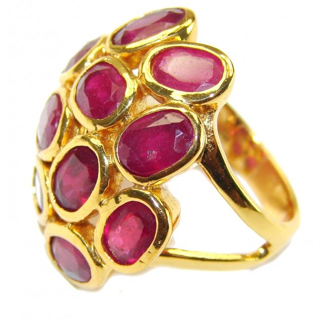 The Crimson Flame 33.5 CARAT Ruby 24K Gold over .925 Sterling Silver handcrafted Ring Statement Ring s. 7 3/4