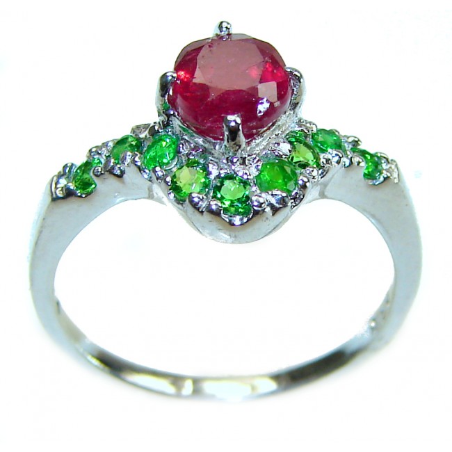 Authentic 2.3 carat Ruby Emerald .925 Sterling Silver handmade Cocktail Ring s. 7 1/4