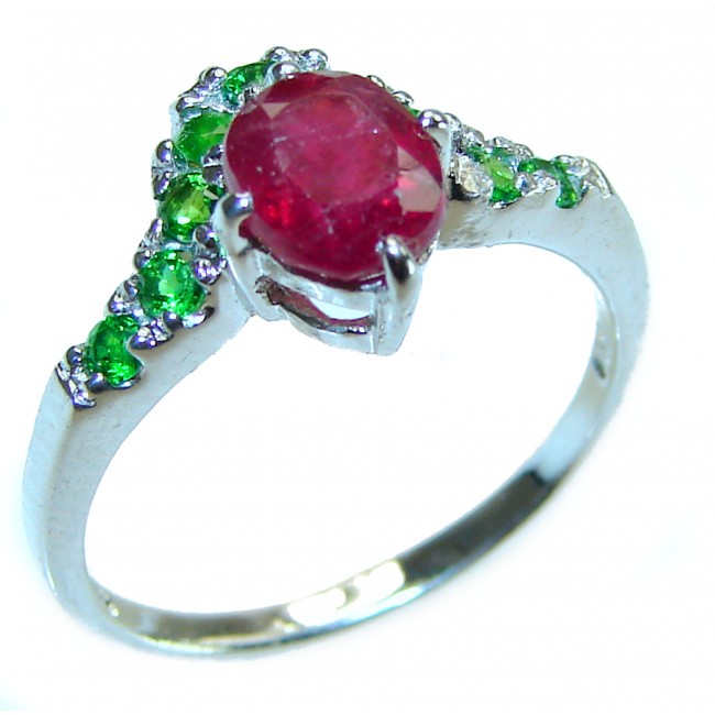 Authentic 2.3 carat Ruby Emerald .925 Sterling Silver handmade Cocktail Ring s. 7 1/4