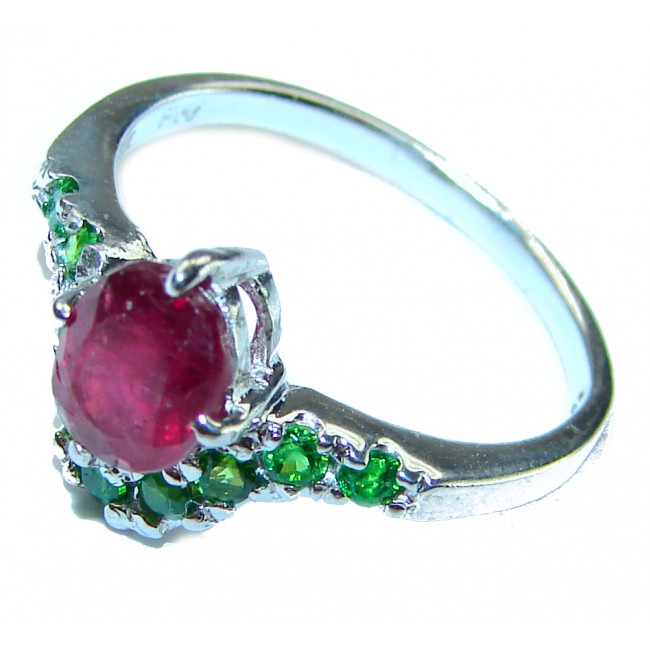 Authentic 2.3 carat Ruby Emerald .925 Sterling Silver handmade Cocktail Ring s. 7 1/4