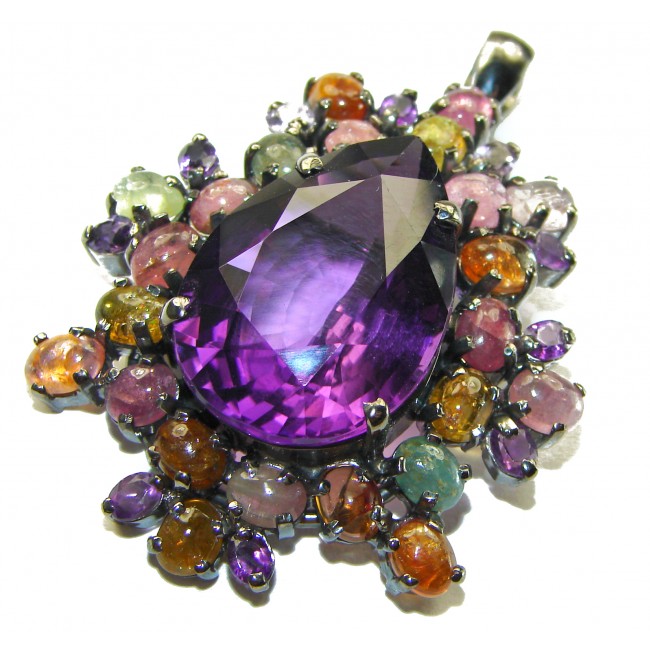 Vintage Design 65.5 carat Amethyst .925 Sterling Silver handcrafted Pendant