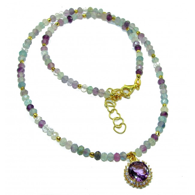 11.3 grams Rare Unusual Natural Fluorite Beads Amethyst 10K Gold over Silver NECKLACE