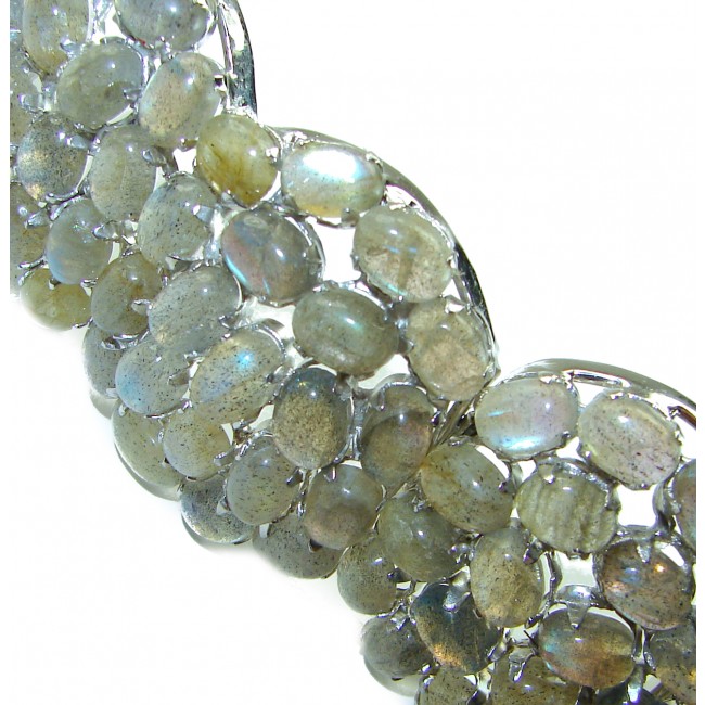 Spectacular Mesmerizing Glow 165 carat Silky Labradorite .925 Sterling Silver handmade Bracelet