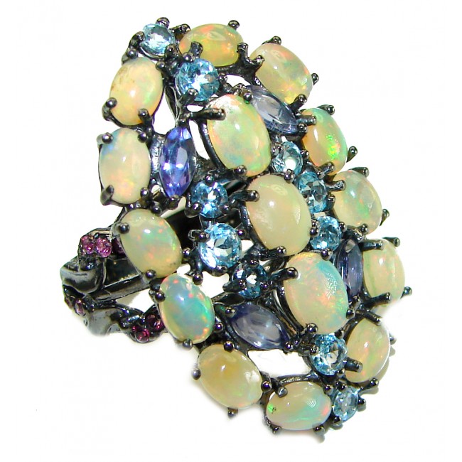 Mesmerizing Fire best quality Mexican Opal Ethiopian Opal black rhodium over .925 Sterling Silver handmade ring 8 - photo 4