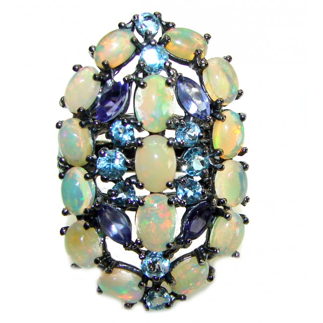 Mesmerizing Fire best quality Mexican Opal Ethiopian Opal black rhodium over .925 Sterling Silver handmade ring 8 - photo 3