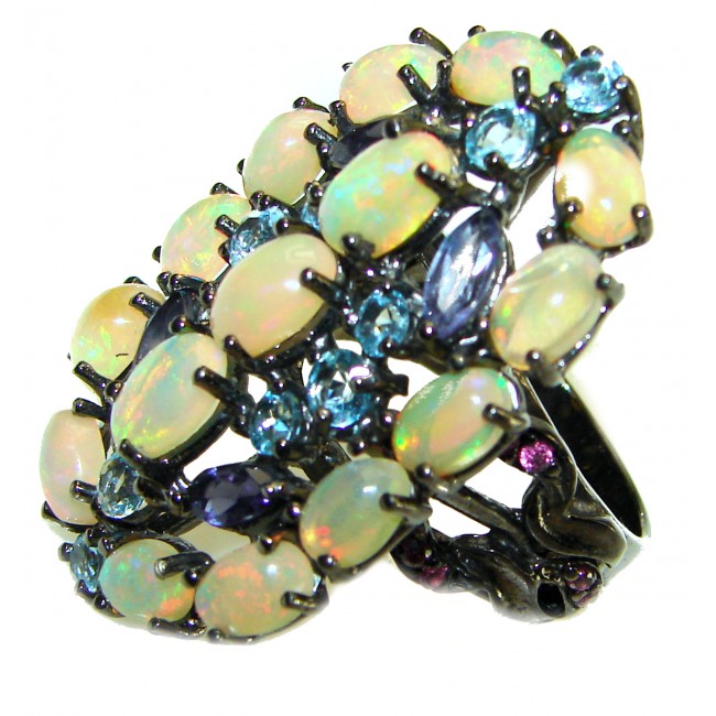 Mesmerizing Fire best quality Mexican Opal Ethiopian Opal black rhodium over .925 Sterling Silver handmade ring 8 - photo 2