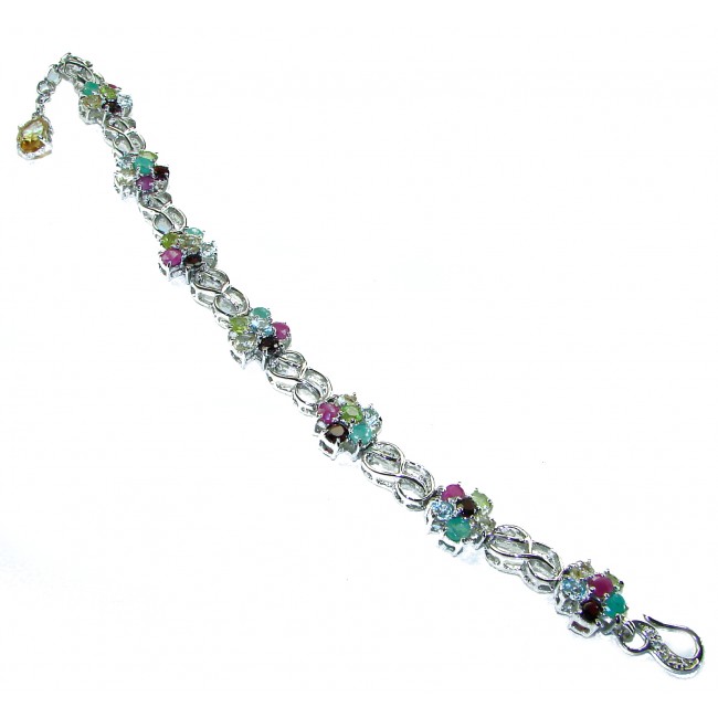 Luxurious Floral design Authentic Ruby Emerald .925 Sterling Silver handcrafted Statement Bracelet - photo 3