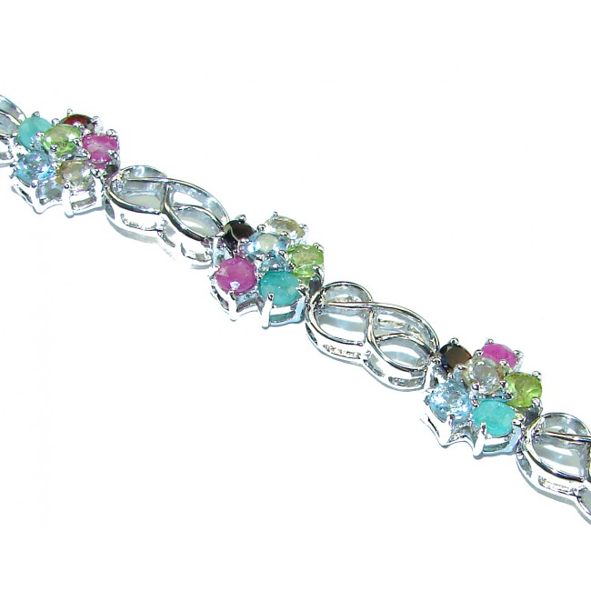 Luxurious Floral design Authentic Ruby Emerald .925 Sterling Silver handcrafted Statement Bracelet - photo 1