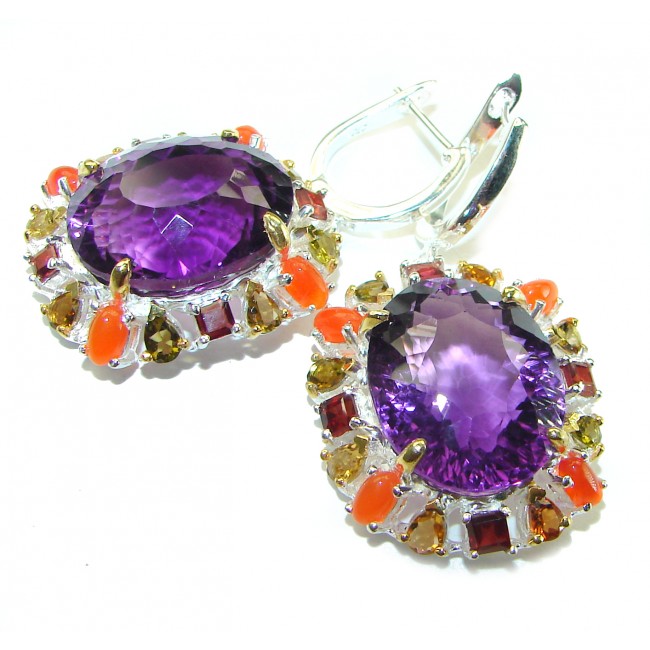 Beatrice - Dramatic design 36.8 carat Amethyst .925 Sterling Silver Handcrafted Statement earrings
