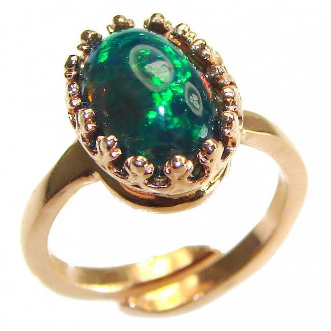 Remote Galaxy Genuine 8.9 carat Black Opal 18K Gold over .925 Sterling Silver handmade Ring size 8 adjustable