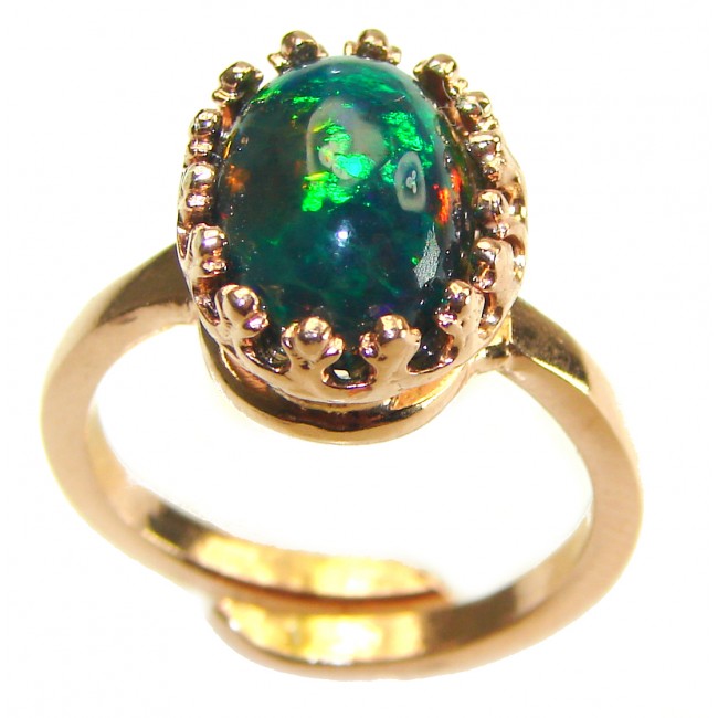 Remote Galaxy Genuine 8.9 carat Black Opal 18K Gold over .925 Sterling Silver handmade Ring size 8 adjustable
