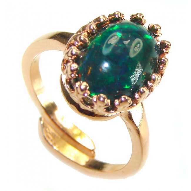 Remote Galaxy Genuine 8.9 carat Black Opal 18K Gold over .925 Sterling Silver handmade Ring size 8 adjustable