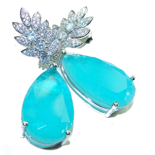 Gabriella Unique 32.5 carat Emerald .925 Sterling Silver handcrafted Statement earrings - photo 3