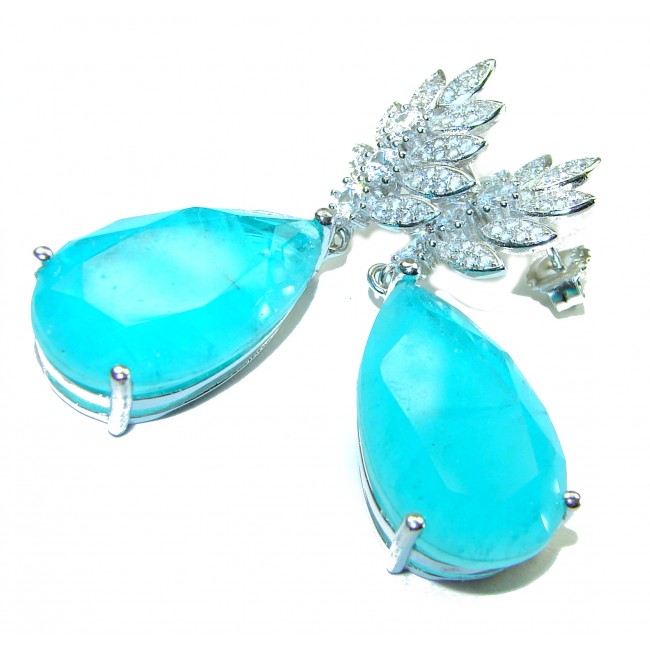 Gabriella Unique 32.5 carat Emerald .925 Sterling Silver handcrafted Statement earrings - photo 2