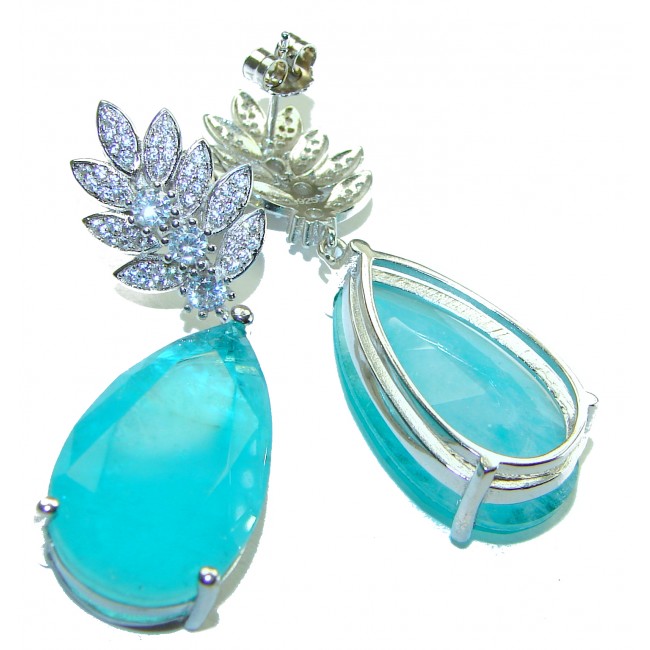 Gabriella Unique 32.5 carat Emerald .925 Sterling Silver handcrafted Statement earrings - photo 1