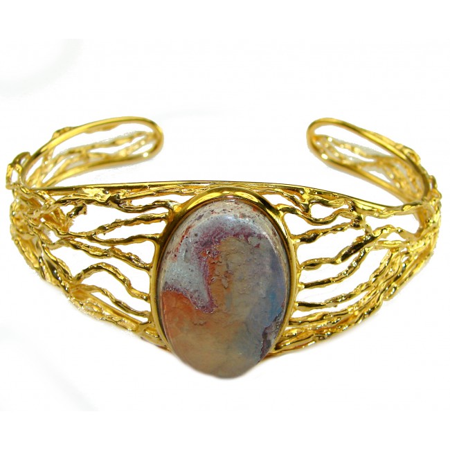 Authentic 29.8 carat Mexican Opal handmade 14K Gold over .925 Sterling Silver Bracelet / Cuff - photo 2
