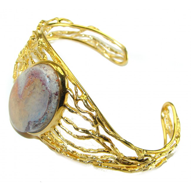 Authentic 29.8 carat Mexican Opal handmade 14K Gold over .925 Sterling Silver Bracelet / Cuff - photo 1