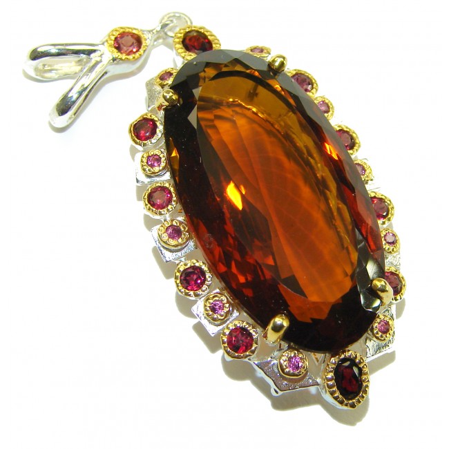 Luxurious 58.5 carat Fancy Smoky Topaz 14K Gold over .925 Sterling Silver handmade Large Pendant - photo 1