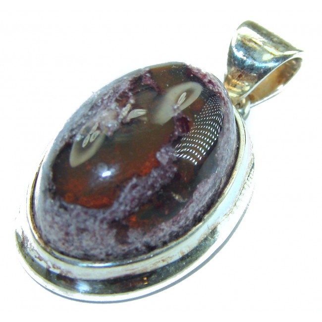 Natural 34.2 carat Mexican Fire Opal .925 Sterling Silver handmade Pendant - photo 2