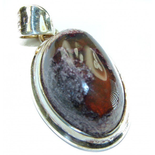 Natural 34.2 carat Mexican Fire Opal .925 Sterling Silver handmade Pendant - photo 1