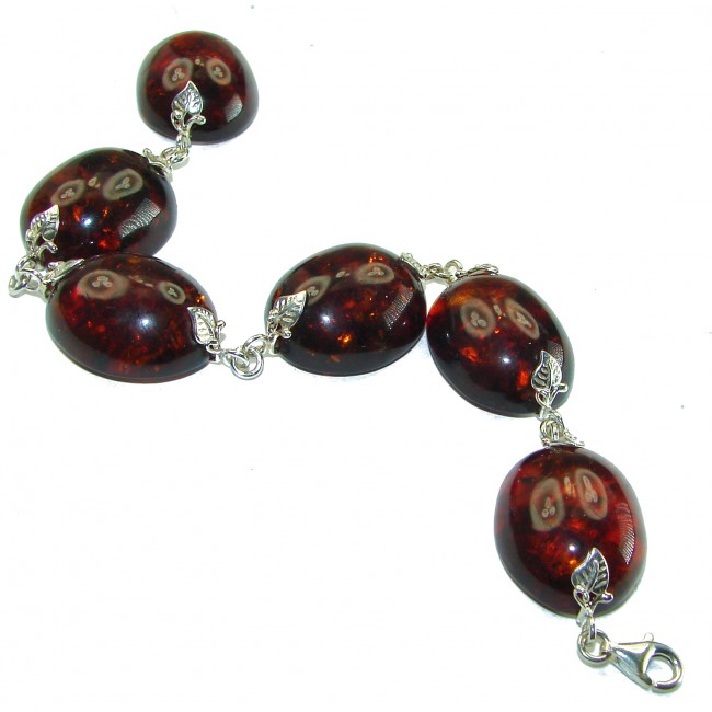 Cognac Color Beautiful Amber .925 Sterling Silver handcrafted Bracelet - photo 3