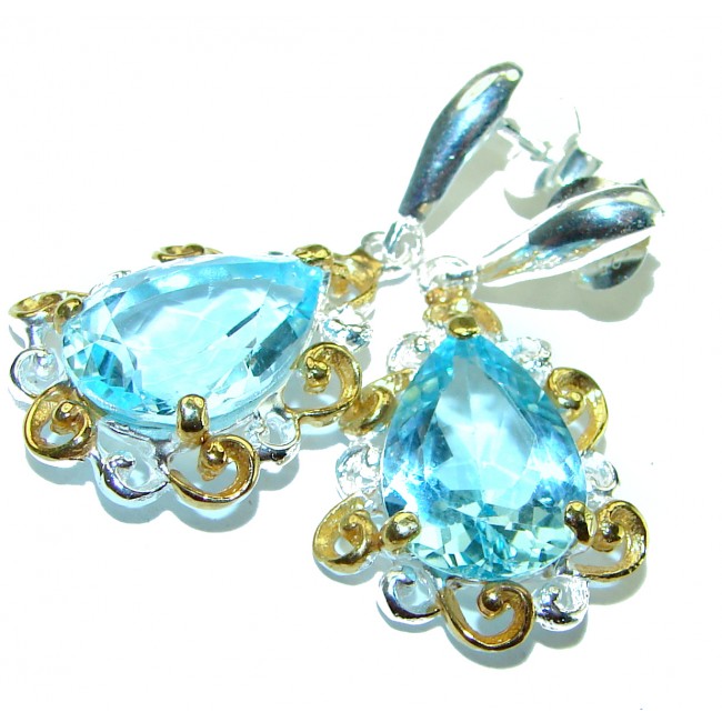 Serenity 12.5 carat Swiss Blue Topaz .925 Sterling Silver handmade earrings - photo 2