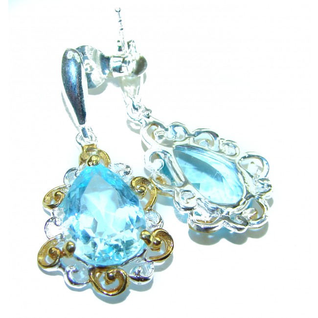 Serenity 12.5 carat Swiss Blue Topaz .925 Sterling Silver handmade earrings - photo 1
