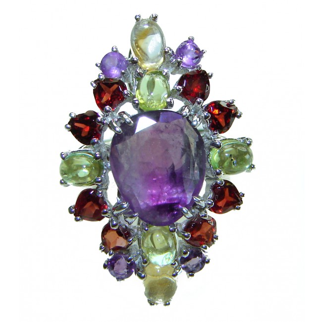 Fnacy design 20.8 carat Amethyst .925 Sterling Silver Handcrafted Ring size 6 1/2 - photo 4