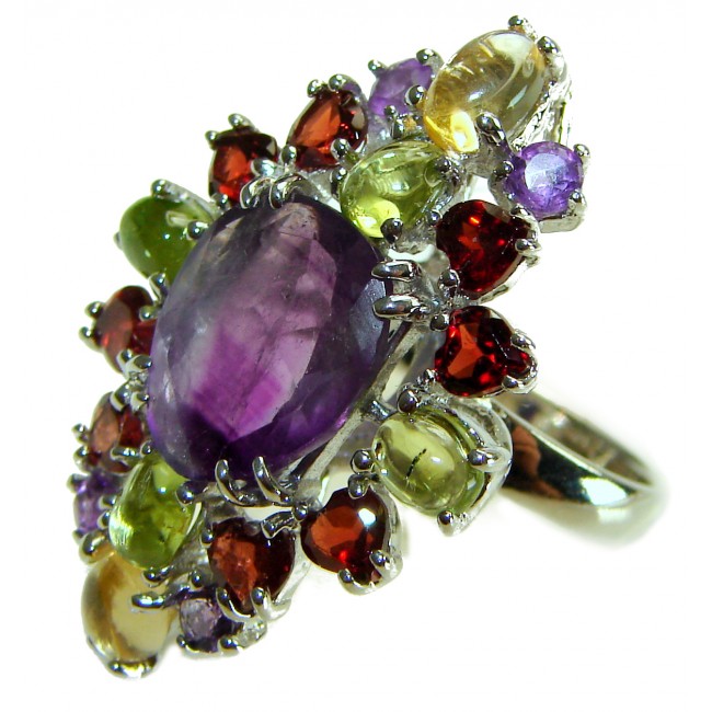 Fnacy design 20.8 carat Amethyst .925 Sterling Silver Handcrafted Ring size 6 1/2 - photo 2