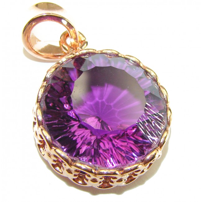 Vintage Design 22.5 carat round cut Amethyst 14K Gold over .925 Sterling Silver handcrafted Pendant - photo 4