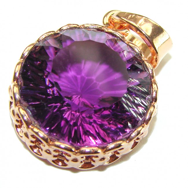 Vintage Design 22.5 carat round cut Amethyst 14K Gold over .925 Sterling Silver handcrafted Pendant - photo 3