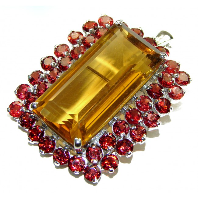 Luxurious 58.5 carat Fancy Smoky Topaz Garnet .925 Sterling Silver handmade Large Pendant - Brooch - photo 3